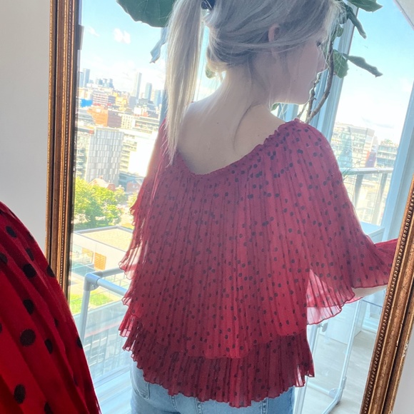 Zara Pleated Tiered Polka Dot Blouse - Picture 4 of 9